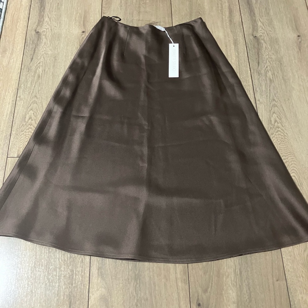 Brown Satin Midi Skirt - Alberta Ferreti